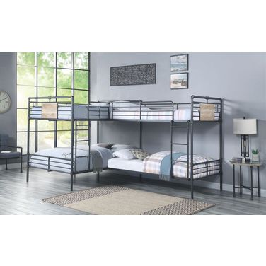 Acme Cordelia Twin Over Full L Shape Bunk Bed In Sandy Black and Dark Brone Hand-Brushed Finish