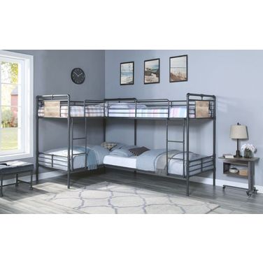 Acme Cordelia Twin Over Twin L Shape Bunk Bed In Sandy Black and Dark Bronze Hand-Brushed Finish