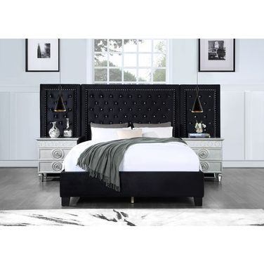 Acme Damazy Eastern King Bed In Black Velvet