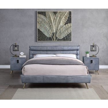 Acme Doris Eastern King Bed In Gray Top Grain Leather
