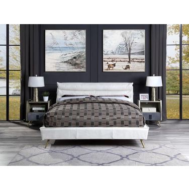 Acme Doris Queen Bed In Vintage White Top Grain Leather
