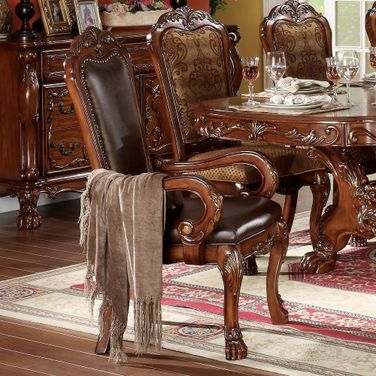 Acme Dresden Pedestal Dining Arm Chairs in Brown Cherry Oak (Set of 2)