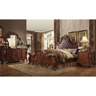 Acme Dresden Upholstered Bedroom Set in Cherry Oak