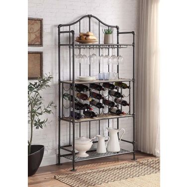 Acme Edina Wine Shelf In Oak and Sandy Black Finish