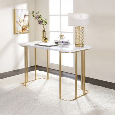 Acme Estie Writing Desk In White And Gold Finish