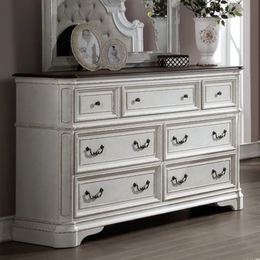 Acme Florian Dresser In Antique White And Oak Finish