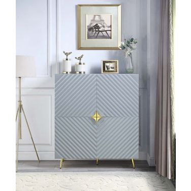 Acme Gaines Accent Cabinet In Gray High Gloss Finish