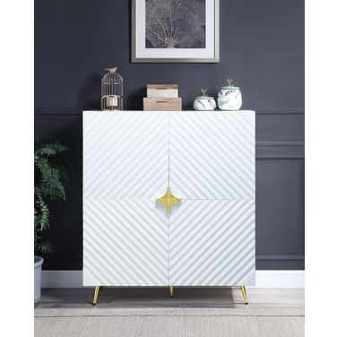 Acme Gaines Accent Cabinet In White High Gloss Finish