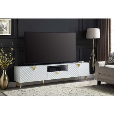 Acme Gaines TV Stand In White High Gloss Finish