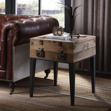 Acme Kolin Accent Table In Rustic Oak And Matte Gray