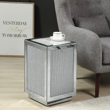 Acme Lavina Accent Table In Mirrored And Faux Diamonds 97686