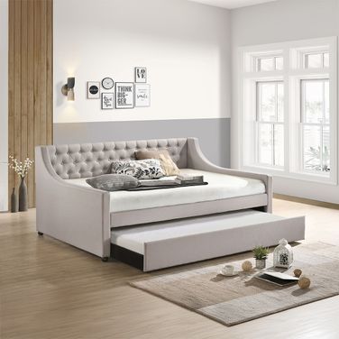 Acme Lianna Full Daybed And Twin Trundle In Fog Fabric