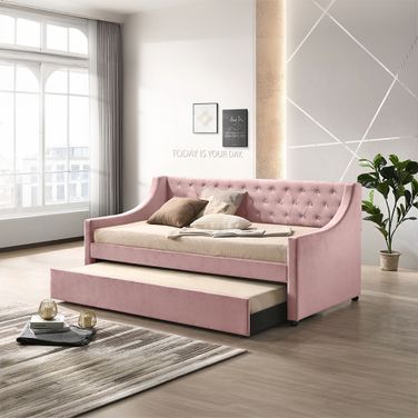 Acme Lianna Twin Daybed And Trundle In Pink Velvet