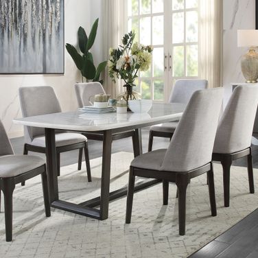 Acme Madan Dining Table With Marble Top And Weathered Gray Finish