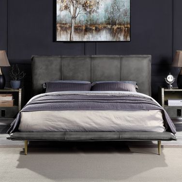 Acme Metis Queen Bed In Gray Top Grain Leather