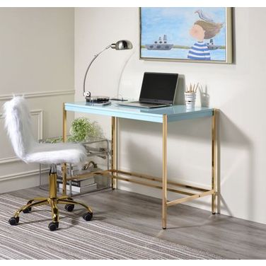 Acme Midriaks Writing Desk With Usb In Baby Blue And Gold Finish