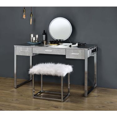 Acme Myles Vanity Set With Usb Port In Antique White and Chrome Finish