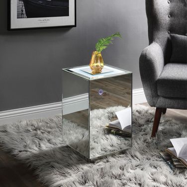 Acme Nyoka Accent Table With Led In Mirrored And Faux Gems