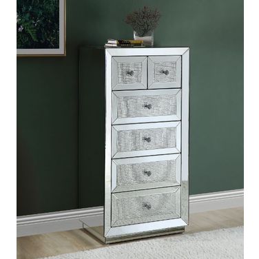 Acme Ornat Cabinet In Mirrored And Faux Diamonds Inlay