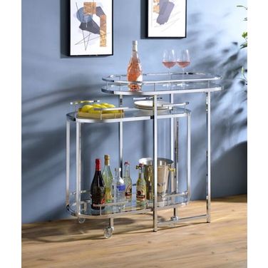 Acme Piffo Serving Cart and Bar Table In Clear Glass and Chrome Finish