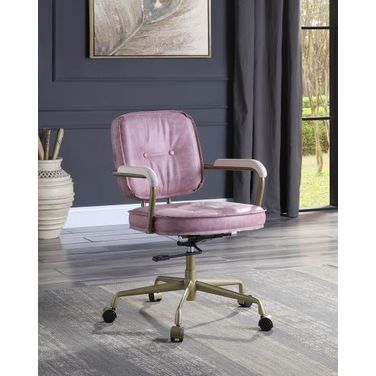 Acme Siecross Office Chair In Pink Top Grain Leather