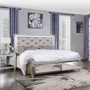 Acme Sliverfluff Eastern King Bed With Storage In Champagne Finish