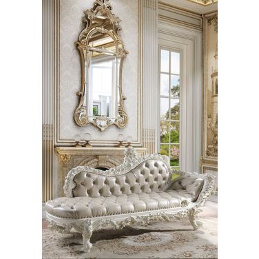 Acme Vanaheim Bench In Beige Pu And Antique White Finish