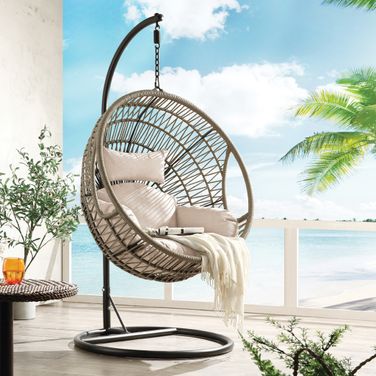 Acme Vasant Patio Swing Chair With Stand In Fabric And Rope