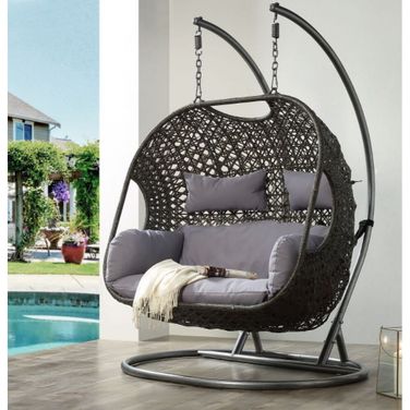 Vasant Patio Swing Chair With Stand In Fabric And Wicker by