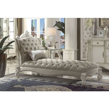 Acme Versailles Chaise in Vintage Gray PU and Bone White