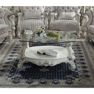 Acme Versailles Glass Top Coffee in Antique White