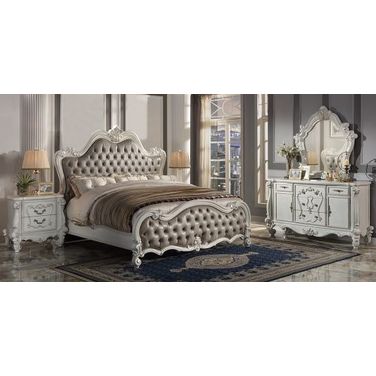 Acme Versailles Ii California King Bed In Vintage Gray And Bone White Finish