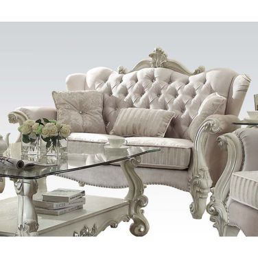 Acme Versailles Loveseat in Ivory Velvet and Bone White
