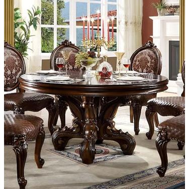 Acme Versailles Round Dining Table With Single Pedestal In Cherry Finish