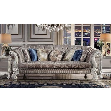 Versailles Sofa With 7 Pillows In Ivory and White