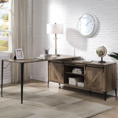 Zakwani 65 Inch Writing Desk In Rustic Oak And Black Finish