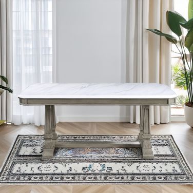 Acme Zumala Dining Table In Marble And Weathered Oak Finish