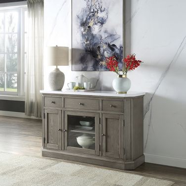 Acme Zumala Server In Marble And Weathered Oak Finish
