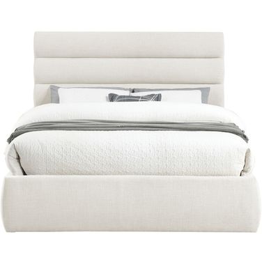 Adam Linen Textured Fabric Queen Bed In Cream Linen
