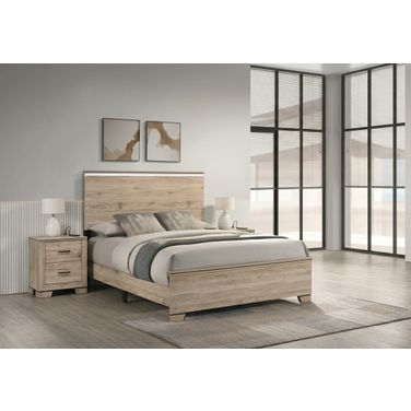 Adamelia LED Headboard Panel Bedroom Set in Light Oak