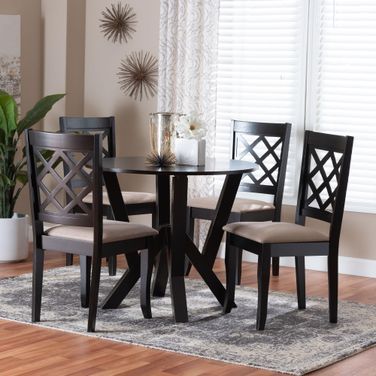 Adina Fabric and Wood 5-Piece Dining Set In Sand and Dark Brown