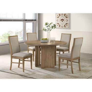 Adina Round Wood Dining Room Set In Distressed Light Brown