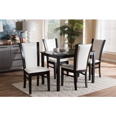 Adley Modern And Contemporary 5-Piece Dark Brown Finished White Faux Leather Dining Set