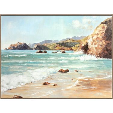 Adventurous Coastal Daybreak II - 36" x 48" - Hand-Embellished Canvas In Aqua and Beige