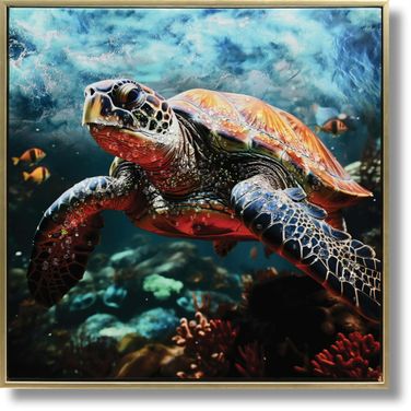 Adventurous Drift Vibrant Sea Turtle Canvas Wall Art In Gold