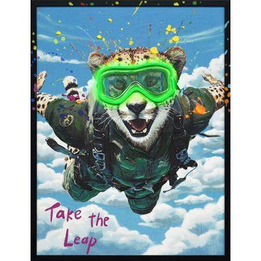 Adventurous Skybound Roar II - 33" x 25" - Hand-Embellished LED Canvas In Blue/Green/Yellow