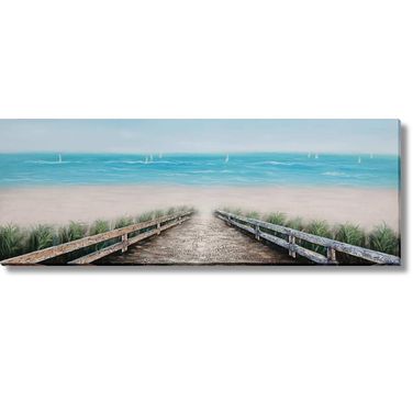 Adventurous Tranquil Sands Coastal Walkway Canvas Wall Art In Multi