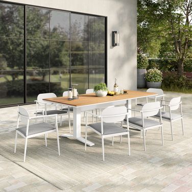 Aeris 9-Piece Outdoor Patio Aluminum Dining Set In White