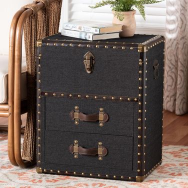 Agatha Canvas 2-Drawer Storage Trunk In Black and Brown