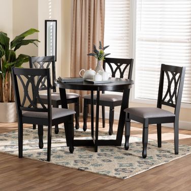 Aggie Fabric and Wood 5-Piece Dining Set In Grey and Dark Brown